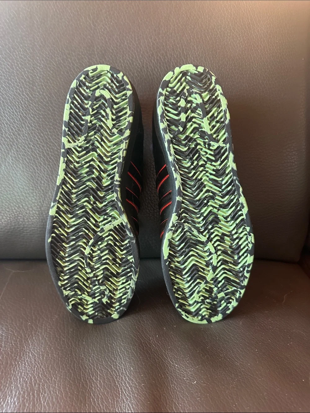 adidas Black Sneakers with Red Stripes and Lime Speckle Sole